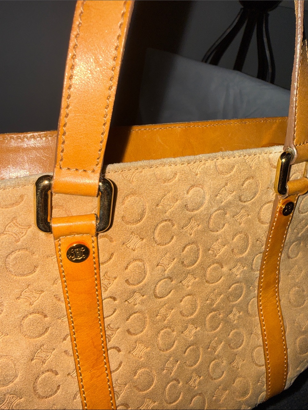 Authentic Celine Camel Suede Leather Macadam Monogram Vintage Celine Tote!Rare. - Picture 10 of 13